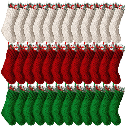Hungdao 36 Pcs Christmas Stockings Bulk Mini Knitted Xmas Socks 8.3 Inch Rustic Double Sided Fireplace Hanging Stockings Vintage Mini Socks for Christmas Decoration (Red,Green,White)
