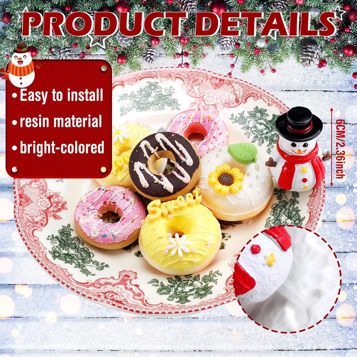 Threehoney Snowman Mini Resin Decorations for Plate Tiny Winter Snowman Decor Hand Painted Festive Holiday Gifts Christmas Party Small Decorative Tabletop Centerpiece Home Office