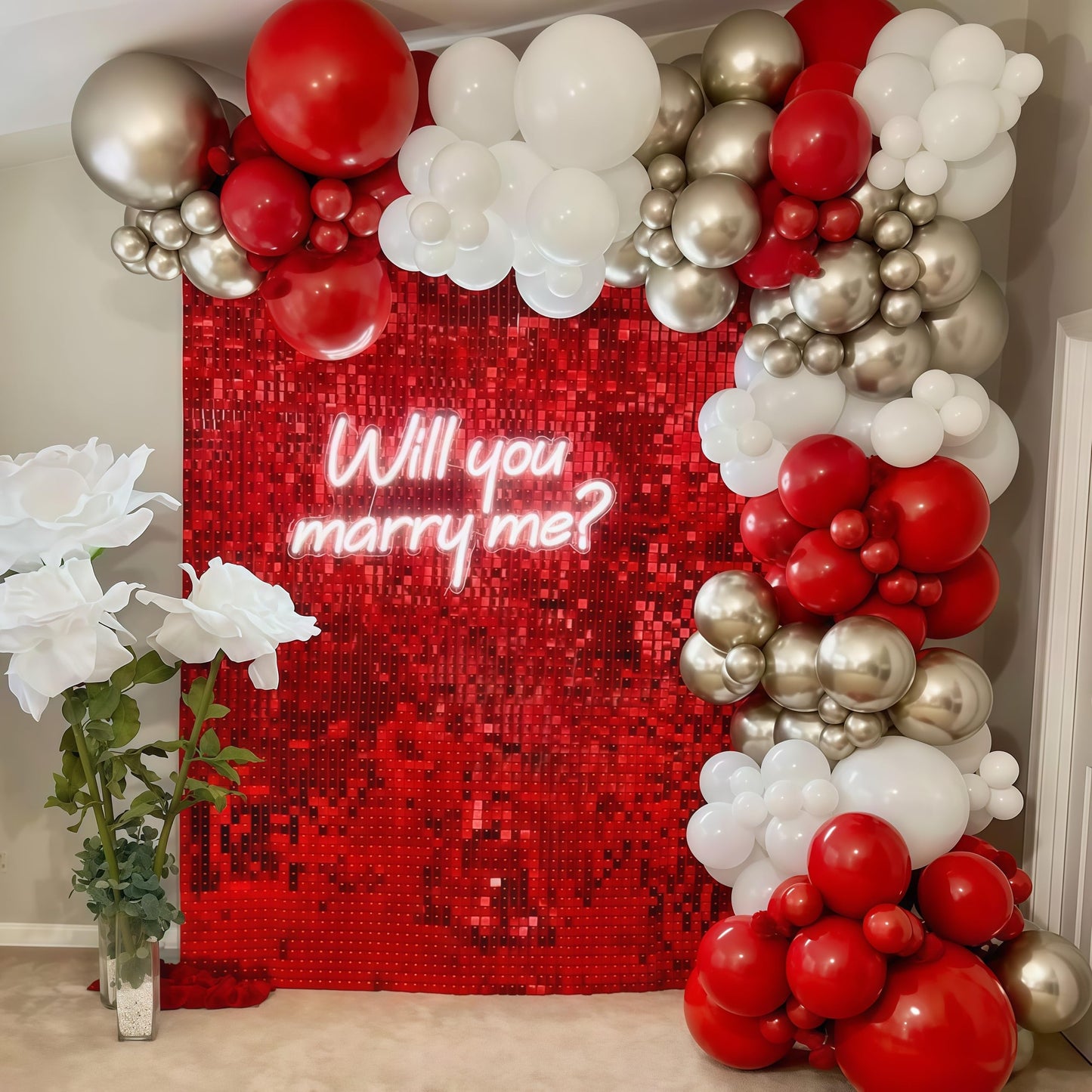Red and White Balloons Set, 12 Inch Sand White Red and Gold Balloon, Metallic Gold Star Confetti Balloon for Birthday Christmas Wedding Engagement Valentine's Day Graduation New Year Party Decorations