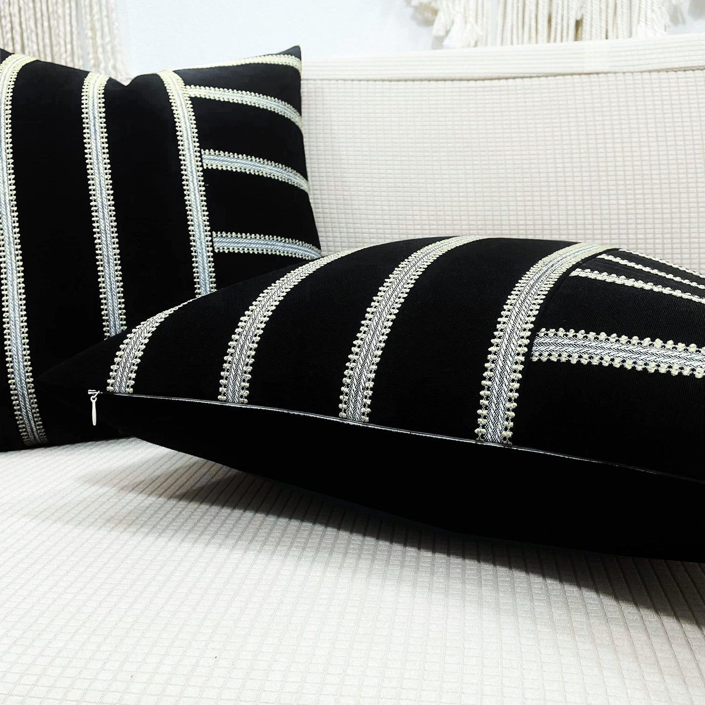 Slow Cow Pack of 2 Stripe Patchwork Throw Pillow Cover Cushion Cover Pillow Cover for Sofa Couch 18 x18 Inches