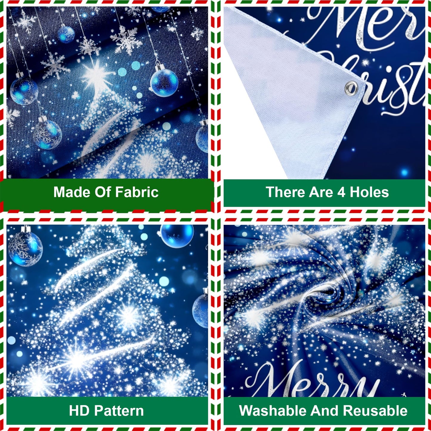 Christmas Door Cover Xmas Banner, 70.8 x 35.4 inch Hanging Front Door Cover Christmas Decor Backdrop Santa Background for Home Winter Holiday, Blue Christmas tree