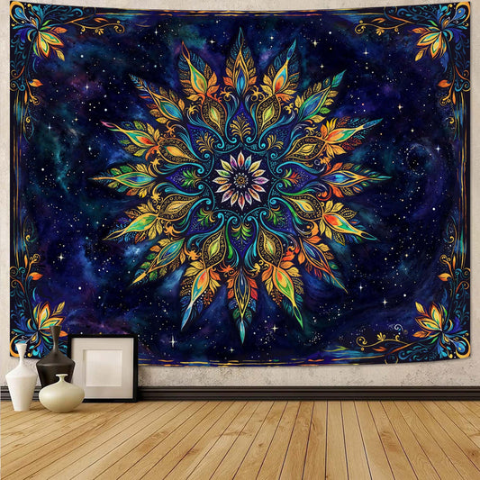 Fowocu Boho Floral Mandala Tapestry for Bedroom Aesthetic Blue Bohemian Colorful Flower Wall Tapestry Purple Hippie Indian Small Tapestries Wall Hanging for Living Room Dorm Decor 40 x 30 Inch