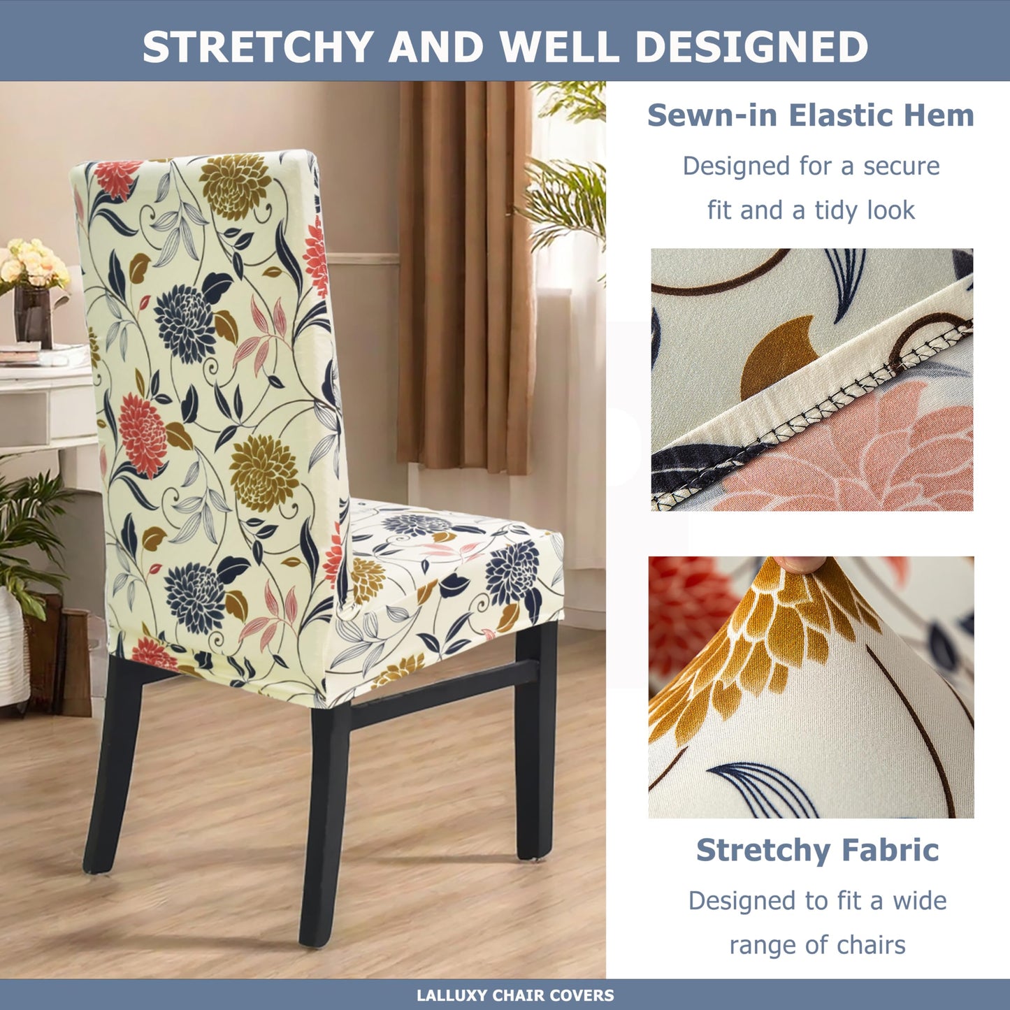Lalluxy Chair Covers for Dining Chairs Set of 4, Stretchy Soft Parson Chair Covers Removable Washable Kitchen Dining Room Chair Slipcovers with Elastic for Universal Fit (Orange Flowers)