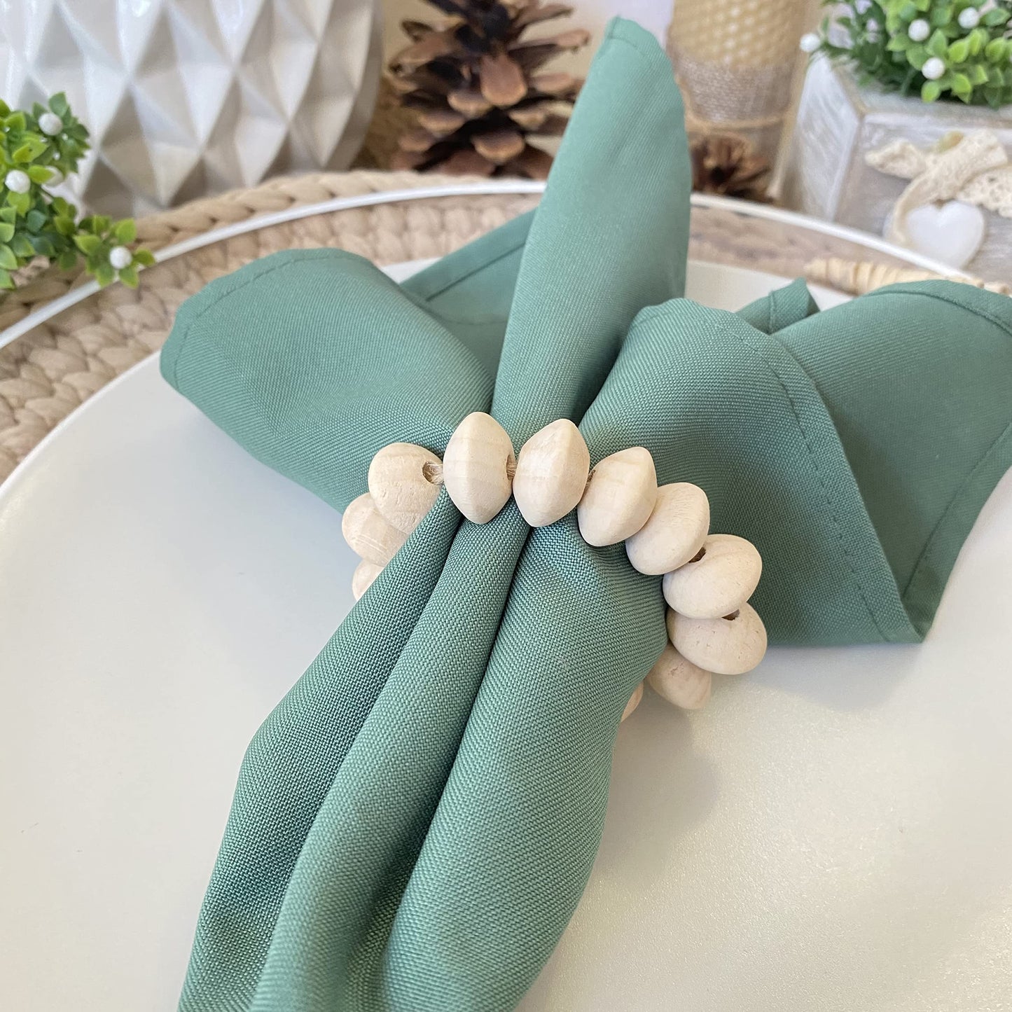 Napkin Rings Set of 6 - Wooden Beads Napkin Rings | Rustic Wooden Napkin Ring Holder for Table Decoration - Handmade LEBEJUA Napkin Ring with Wood Beads & Jute Twine - Farmhouse Holder for Napkins