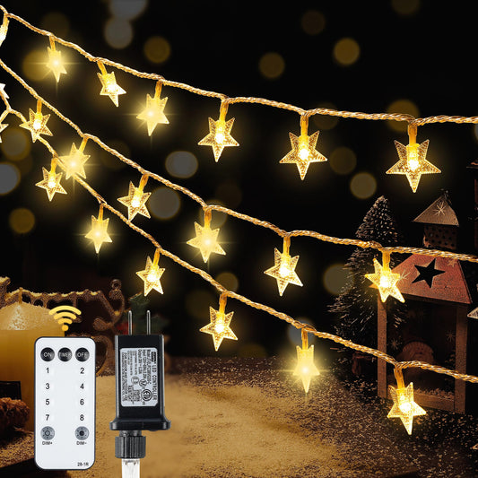 HEYFUNi Warm White Star String Lights,39FT 100LED Plug in Fairy Twinkle Lights with 8 Modes Waterproof for Indoor Christmas Tree, Home, Girls'Room, Garden, Party, Wedding, Classroom Decor(Warm White)