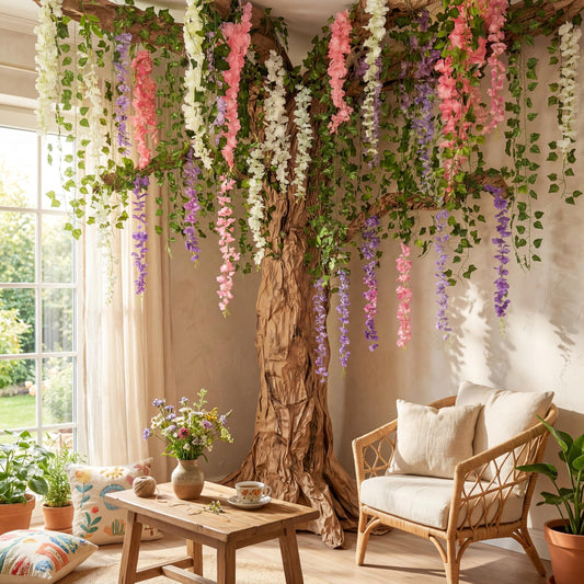 Zeyune 26 Pcs DIY Wisteria Tree for Room Classroom Ceiling Wall Decor 3D Bulletin Board Decorations Kraft Paper Tree Artificial Hanging Flower for Elementary Teacher Chalkboard(Multicolor)