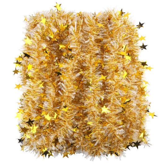 CCINEE 33FT Christmas Tinsel Garland,Metallic Twist Garland in Gold and White for Christmas Tree Party Dcoration Supply