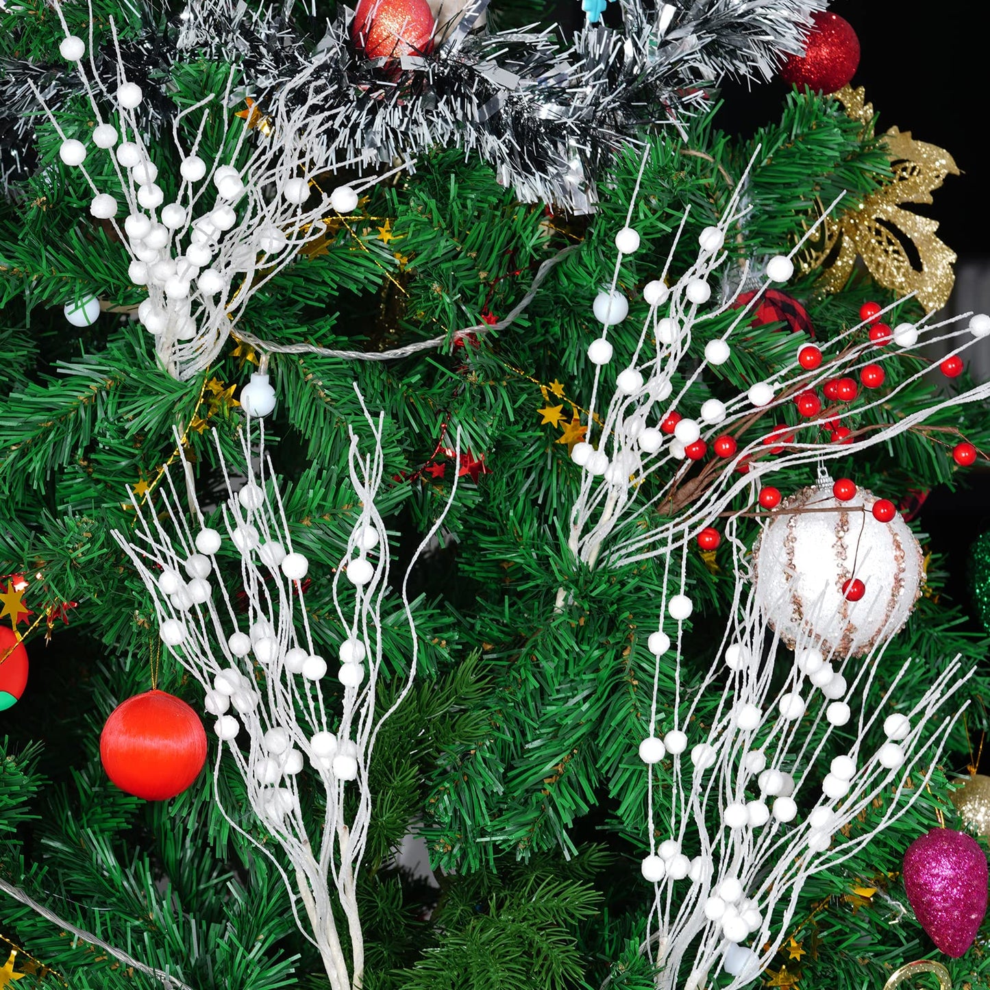 Jmkcoz 12 Pack Glitter Curly Christmas Spray Set White Wispy Willow Christmas Berry Picks Sprays Glittered Twigs Decor for Christmas Tree Topper Wreath Garland Bouquet Floral Arrangement (White)