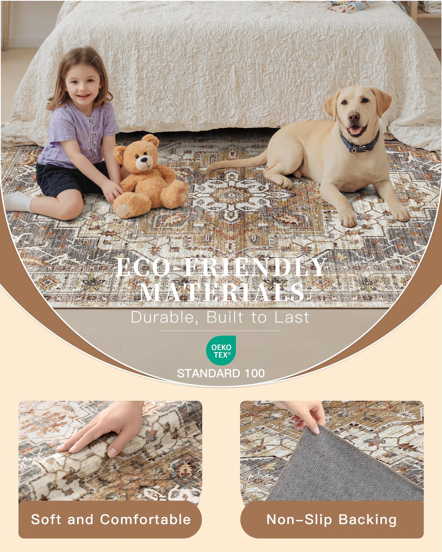 Madane Runner Rug 2x8, Washable Hallway Runner Rugs, Non-Slip Low-Pile Soft Kitchen Rug Runner Laundry Room Rug, Vintage Throw Entry Foyer Mat for Entrance Living Room (Turmeric/Grey, 2 x 8)