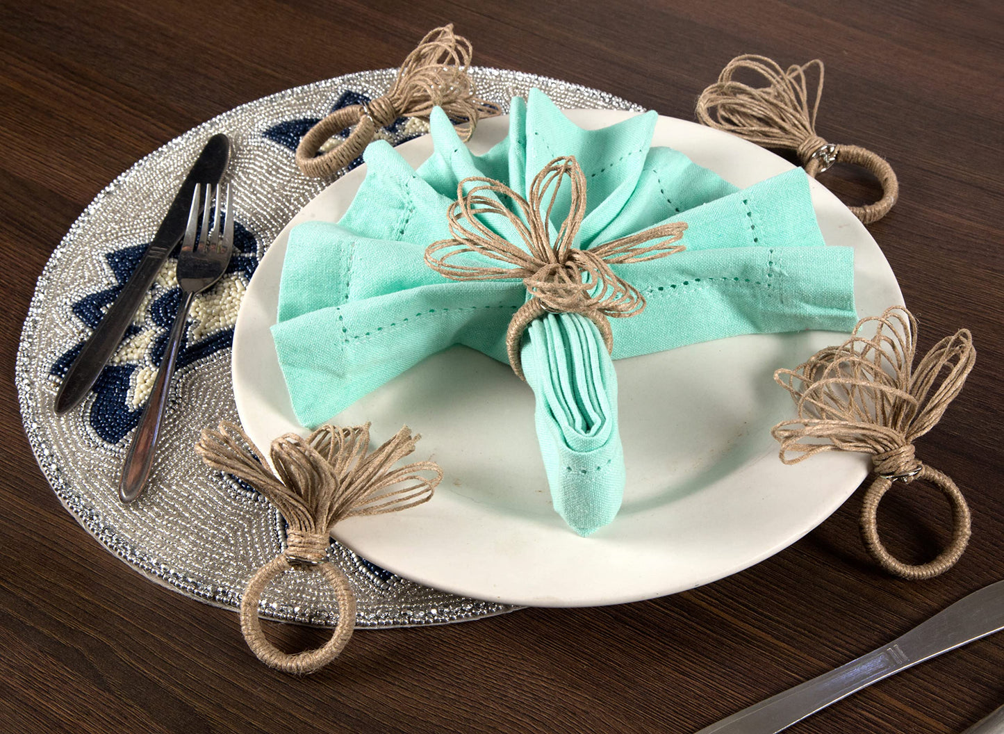Natural Jute Napkin Ring Set of 12 - Fancy Elegant Beautiful Decorative Napkin Holder for Dining Table Décor, Farmhouse, Easter, Dinner, Party, Wedding, Thanksgiving, Holiday, New Year Everyday Use