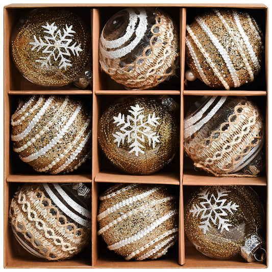 MuRealy Champagne Ornament Set - 9 PCS 3.15 Inch Shatterproof Glitter Hanging Balls - Plastic Decor Balls for Holiday Party, Christmas Tree (8cm)