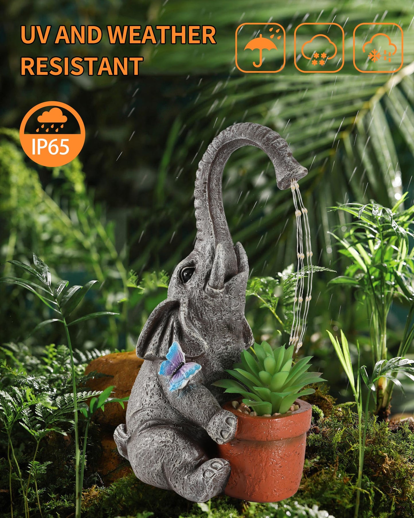 iStatue Solar Elephant Figurine with Succulent Plant Pot - 11'' Hand-Painted Lifelike Resin Lawn Ornaments Statue for Yard Art Garden Decor Gifts (Elephant)