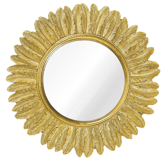 luluxing Pack of 1 Gold Round Wall Mirror 12 inch - Small Feather Decorative Wall Mirror,Vintage Sunburst Boho Wall Decor Mirror for Bedroom,Living Room,Entryway,Hallway,Dressing Table