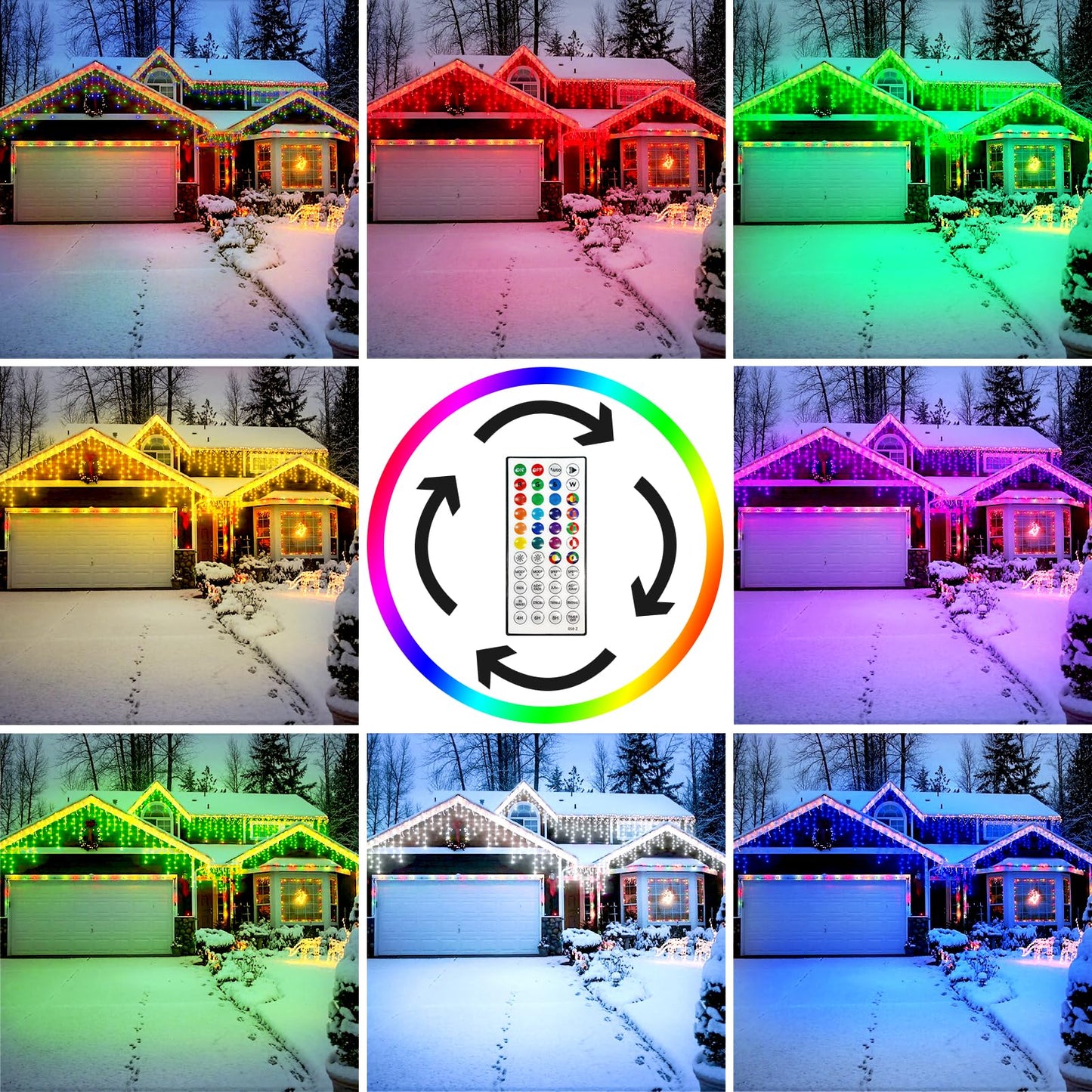 HGJ 49FT 128 Functions Christmas Icicle Lights Outdoor with 504 LED 8 Modes and Timer Curtain Lights Outside for Garden Holiday Gatherings Indoor Outdoor Decorations