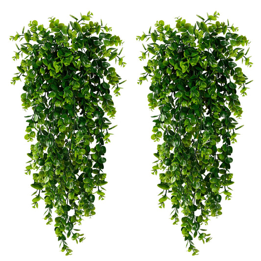 Sggvecsy 4 Pack Artificial Hanging Plants Fake Hanging Plant Faux Hanging Eucalyptus Plants UV Resistant Plastic Plants for Indoor Outdoor Room Wall Wedding Patio Porch Decor