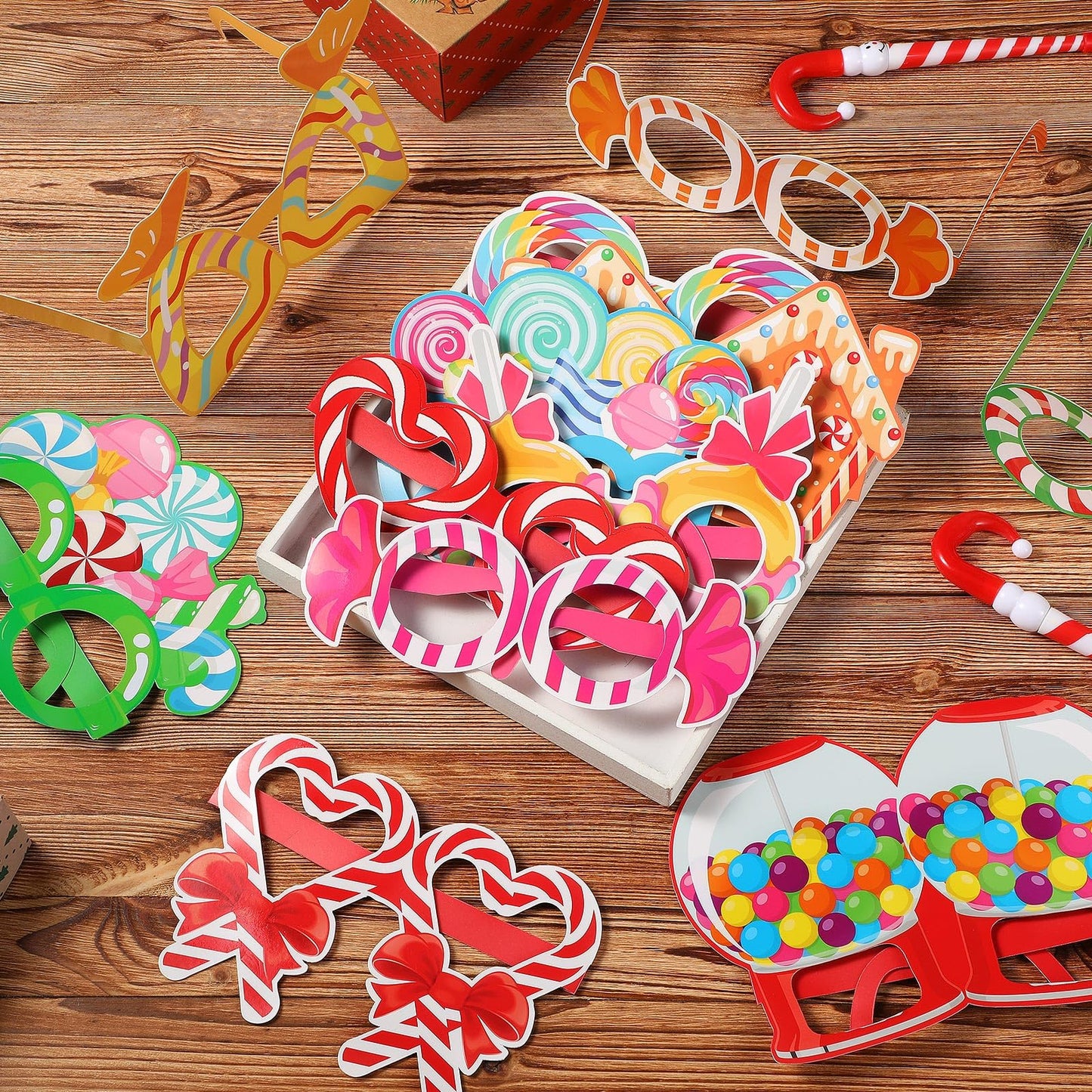 Pajean 36 Pcs Candy Party Decorations Candy Photo Booth Prop Christmas Eyeglasses Paper Glasses Frame Lollipop Themed Favor for Christmas Birthday Baby Shower Party Supplies
