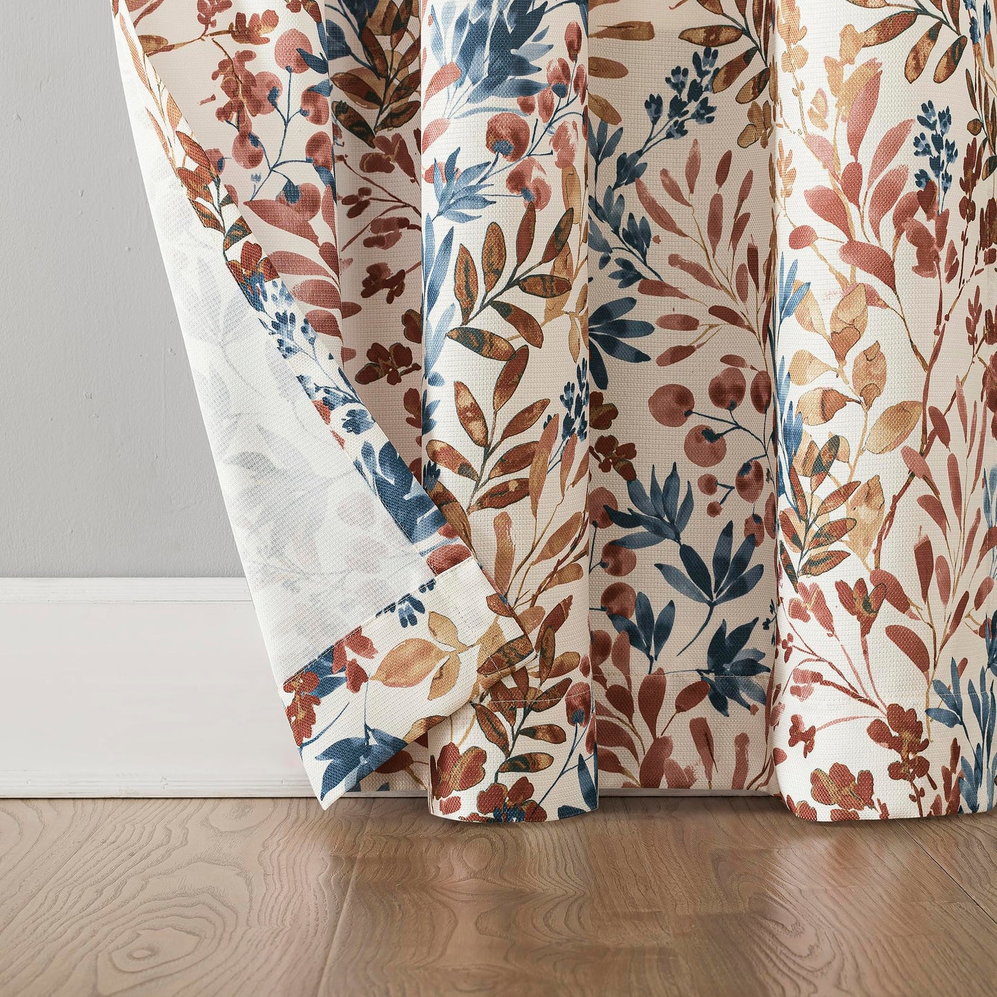 No. 918 Amelie Botanical Print Energy Saving Grommet Curtain Panel, 48" x 84", Indigo Blue