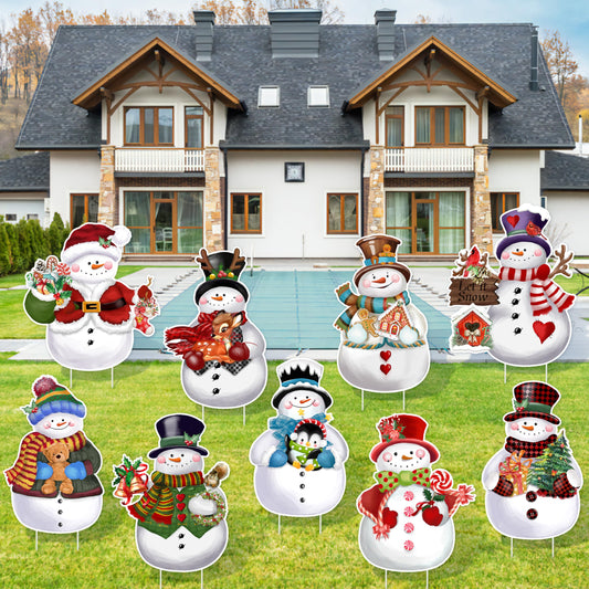 TREWAVE 9 Pcs Christmas Yard Signs with Stakes - Snowman Yard Stakes - Winter Outdoor Christmas Yard Decorations - Holiday Garden Signs for Lawn Pathway Outside Decor