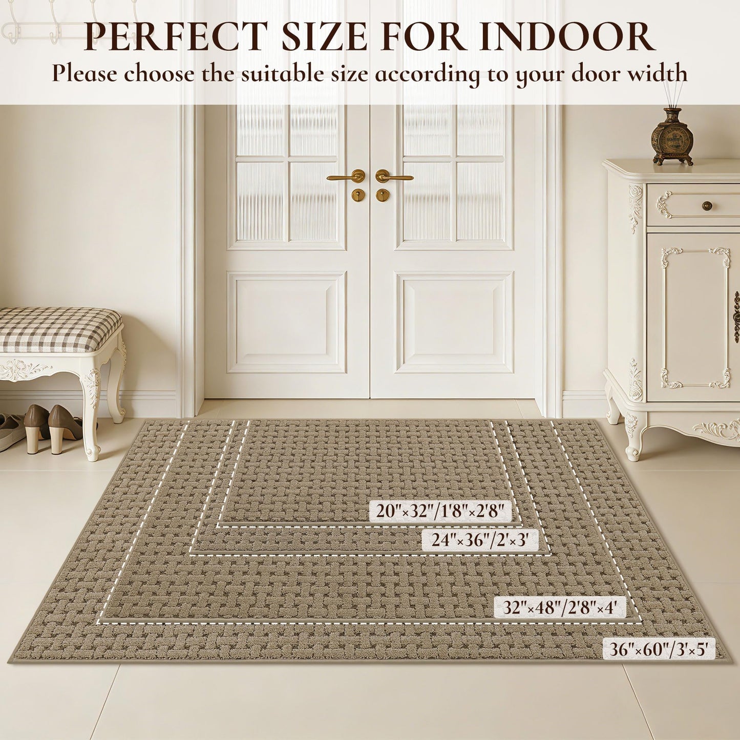 FLOORHUG Door Mat Indoor Entrance 24x36, Non-Slip Washable Doormats Entry Way Mats, Dirt Resistant and Absorbent Welcome Mat, Easy Clean Low-Profile Doormat, Front Door, Inside Entrance, Beige