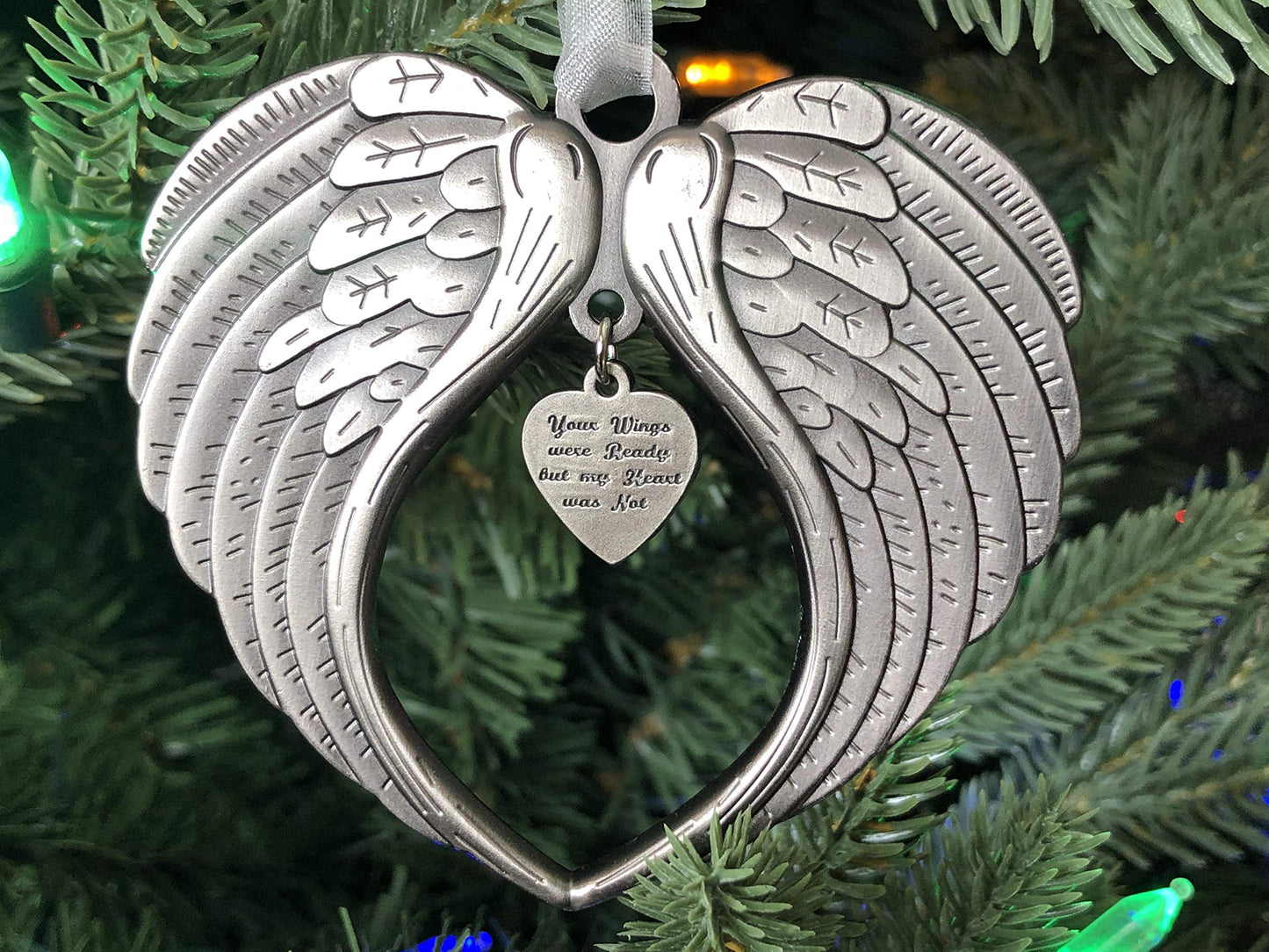 Christmas Ornaments Your Wings were Ready But My Heart was Not Ornament for Christmas Tree - Double Sided Angel Wing Memorial Ornament for Loss of Loved One - Luxurious Silk Ribbon