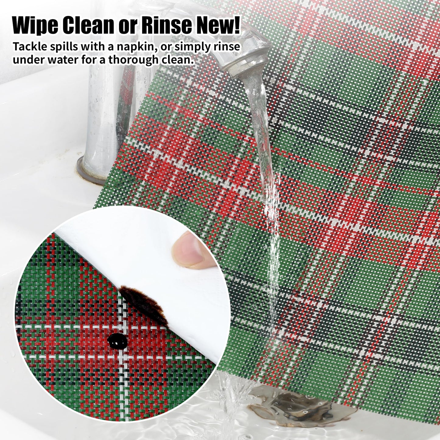 DYLQYL Christmas Placemats Set of 4, Woven Vinyl Washable Table Mats, Heat Resistant Easy Clean Wipeable PVC Place Mats for Dining Table, Kitchen, Indoor & Outdoor Use