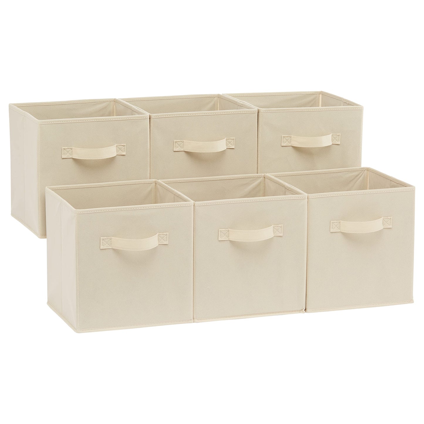 Amazon Basics Collapsible Fabric Storage Cubes Organizer with Handles, Sturdy Storage Bins for Organization, 10.5" x 10.5" x 11", Beige, 6-Pack