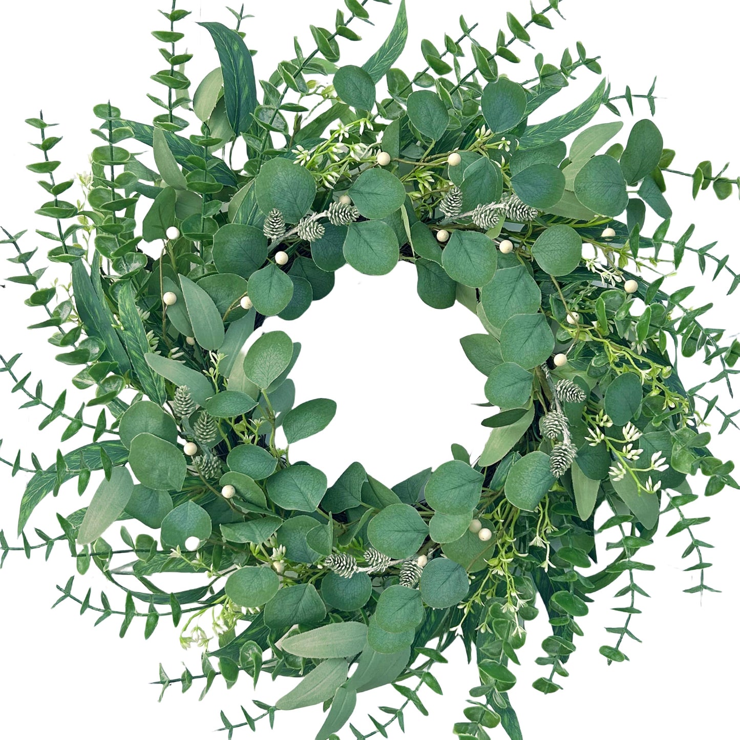 MAINGKAUNG Spring Wreath 22 Inch Spring Summer Wreaths with Eucalyptus Leaves and Berries Seasons Green Eucalyptus Wreath for Farmhouse Porch Front Door Wall Decor and Year Round Use