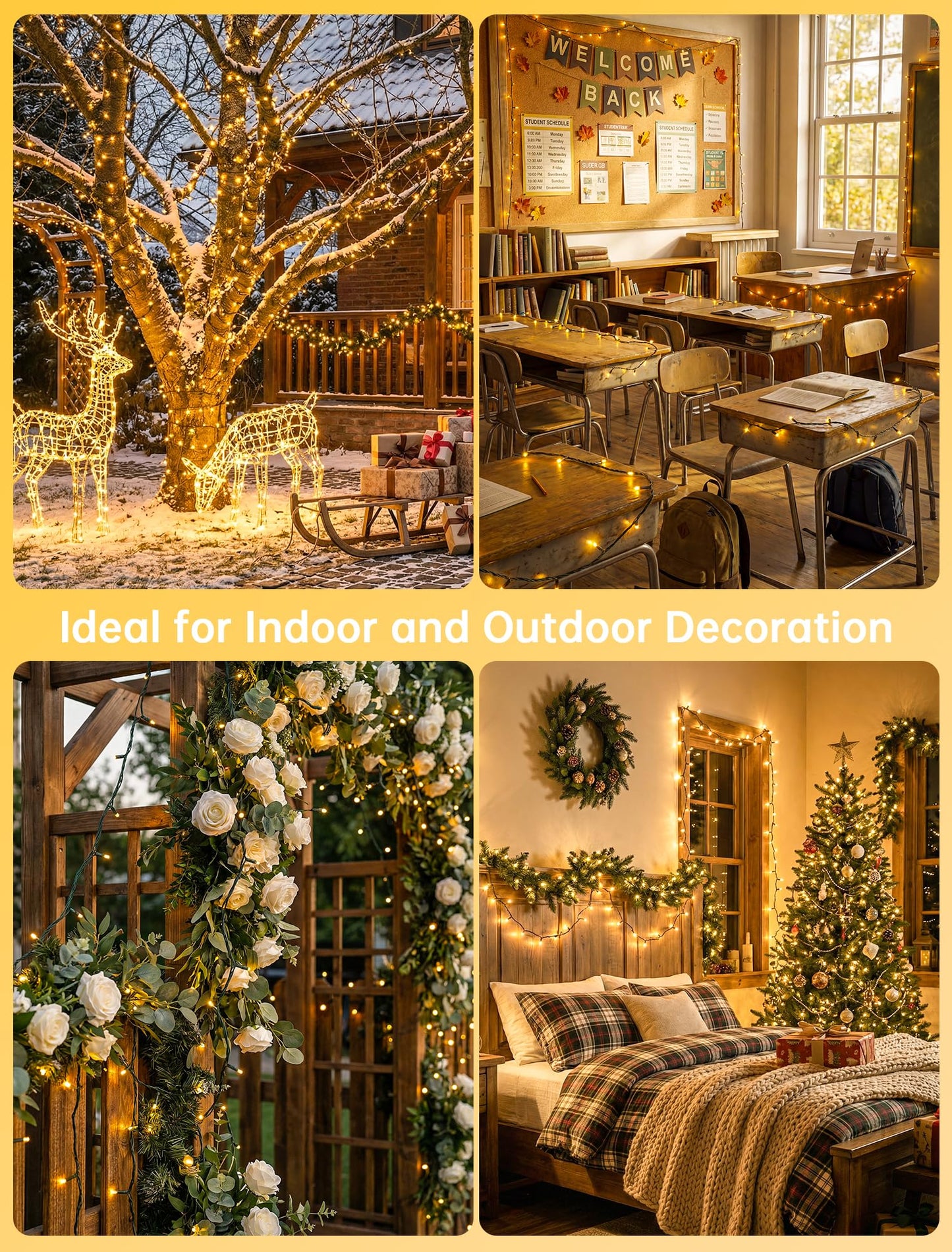 Hopolon String Lights Indoor Outdoor, 33 FT 100 LED Christmas Lights Waterproof, Connectable Green Wire Twinkle Fairy Lights Plug in for Wedding Party Patio Spring Decor (Warm White)