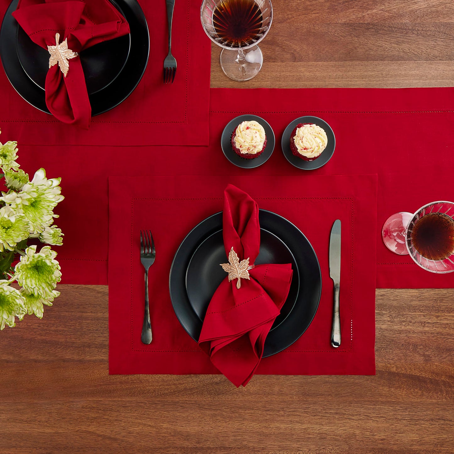 Home Ekaa Red Cotton Linen Dinner Napkins Set of 4 – Hemstitch Cloth Napkins 20x20 Inch – Washable Fabric for Dining, Mothers Day, Gifting, Holiday & Everyday Décor – Serena