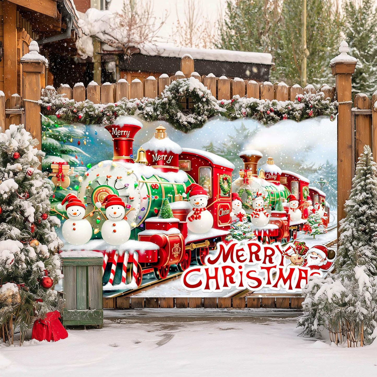 BlissYard Christmas Backdrop Photography Background Train Snowman 71x43 Inch Winter Holiday Season Family Party Birthday Glitter Merry Xmas Decoration Photo Booth Prop