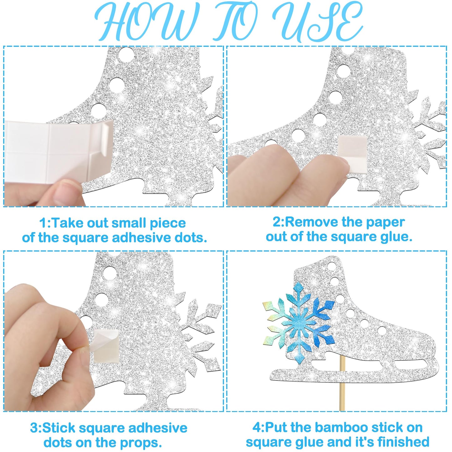 Ice Skating Centerpiece Sticks Snowflake Ice Sports Theme Party Decorations 12PCS Glitter Silver Ice Skate Baby Shower Table Topper Decorations for Skating Birthday Party Supplies