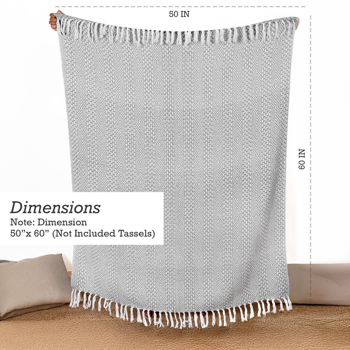 RAJRANG Grey Woven Country Rustic Throw Blanket 100% Cotton Luxury Quality Sofa Couch Bed Throws Perfect for Indoor Outdoor 50x60 Inches Wild Dove