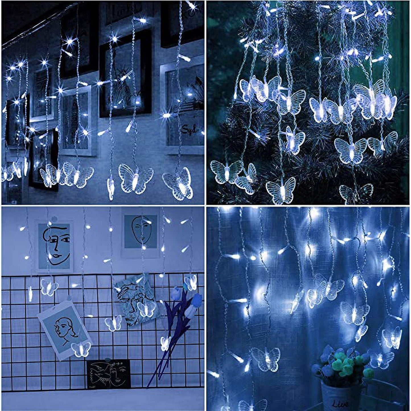 Lainin 12ft/3.5M USB Powered 8 Modes Butterfly Curtain Night Light Strip Icicle Fairy String Light, Perfect for Room Garden Wall Christmas Wedding Indoor/Outdoor Party Decoration (White)