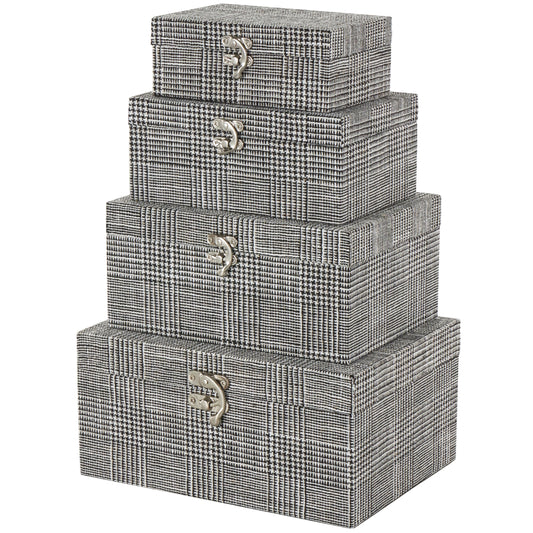 Deco 79 Fabric Handmade Decorative Box Storage Book Shaped Boxes with Silver Latches, Set of 4 Decorative Keepsake Boxes 10", 9", 8", 6" H, Black