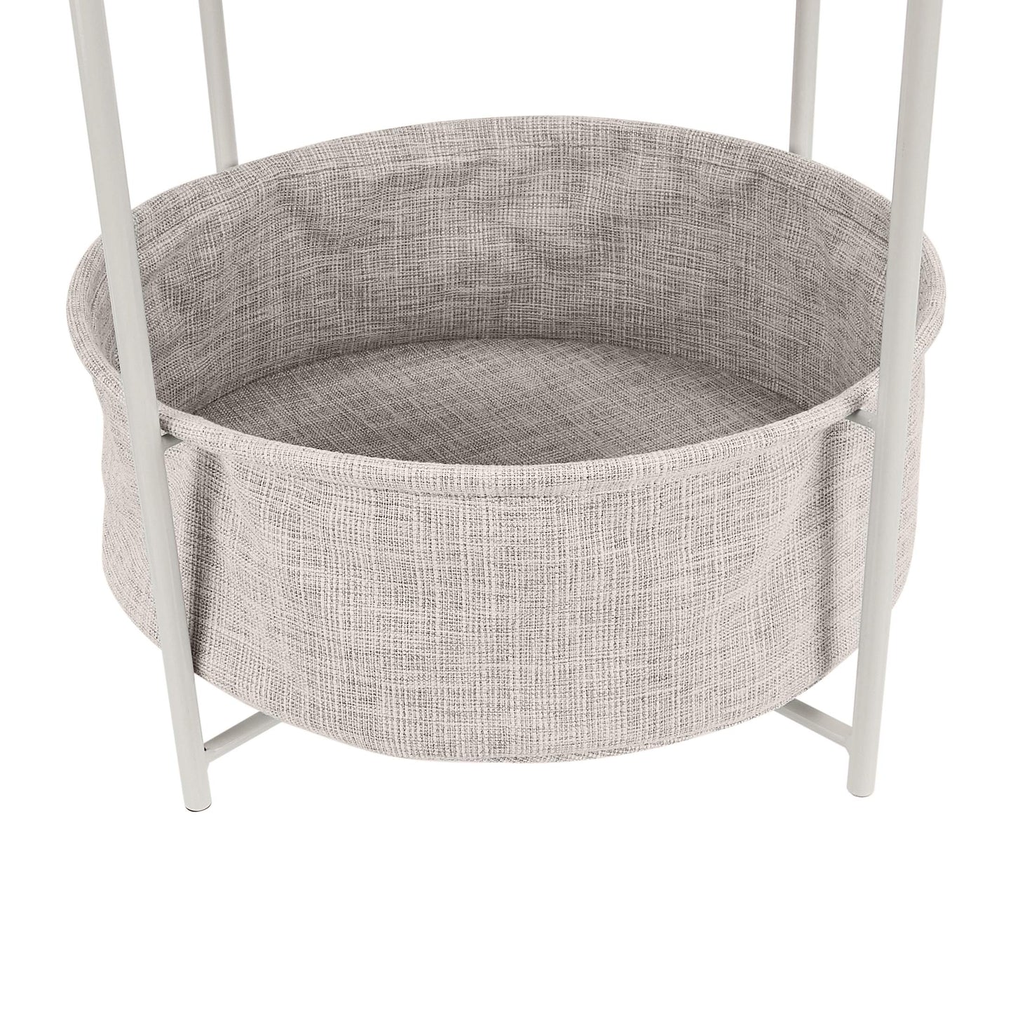 Amazon Basics Round Storage End Table, Nightstand with Cloth Basket, Bedside Table, White/Heather Gray, 17.7" L x 17.7" W x 18.9" H