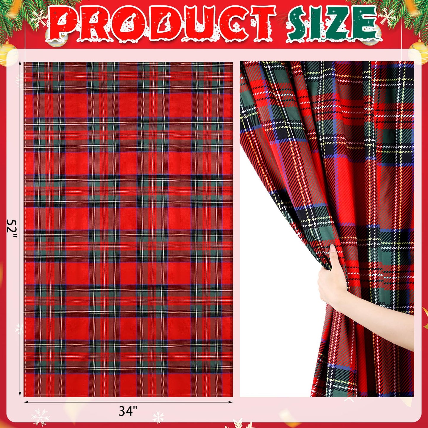 Fanfanwin Buffalo Plaid Curtains Buffalo Plaid Curtain Farmhouse Xmas Window Drapes for Living Room Bathroom Home Decoration