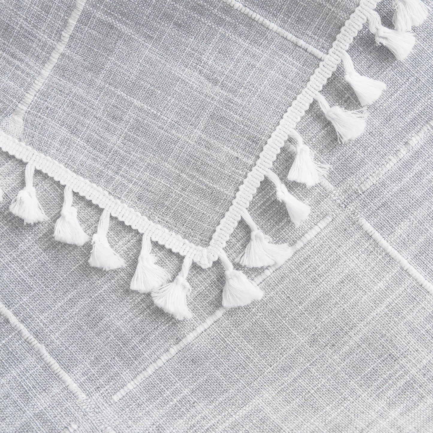 Oubonun Tablecloths for Rectangle Tables, Cotton Linen Waterproof Farmhouse Table Cloth with Boho Tassels – Wrinkle Free, Wipeable & Washable for Kitchen & Dining, 55''x70'', 4-6 Seats, Grey