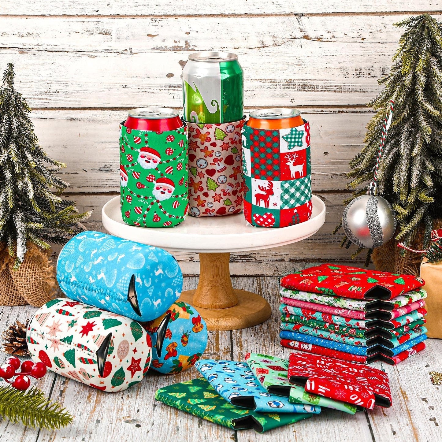 SEPGLITTER 18 pack Christmas Can Cooler Sleeves, Beer Drink Can Beverage Bottle Cooler Sleeves Collapsible for Christmas Holiday Party Gifts Decorations Supplies Favors