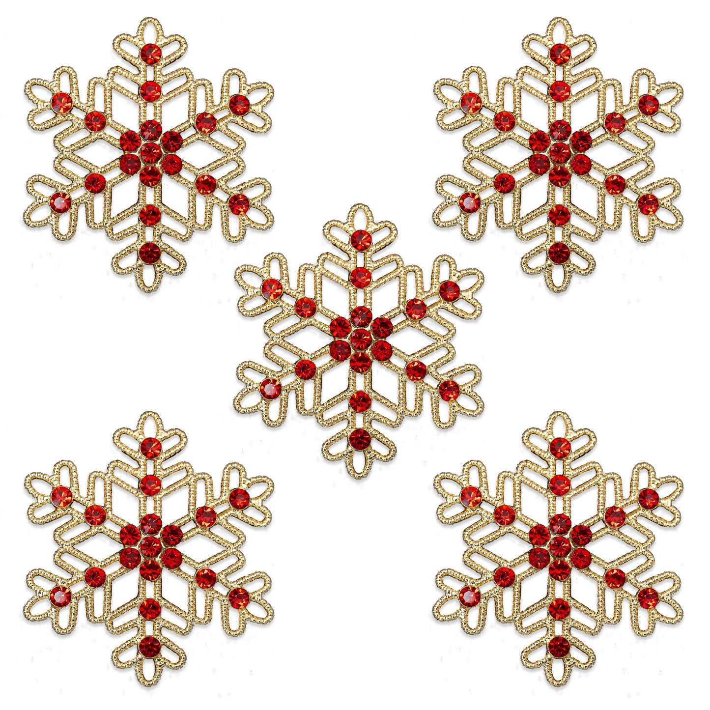 Rodvanvo 10PCS Large Hollow Hexagonal Winter Holidays Embellishment DIY Craft for Party Decorations Gift Box,Dress,Rhinestone Alloy Appliques Christmas Day Home Decor (Gold Bottom Red Rhinestone)