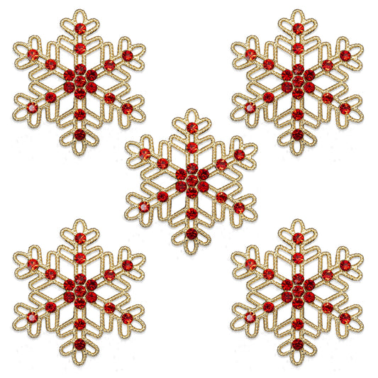 Rodvanvo 10PCS Large Hollow Hexagonal Winter Holidays Embellishment DIY Craft for Party Decorations Gift Box,Dress,Rhinestone Alloy Appliques Christmas Day Home Decor (Gold Bottom Red Rhinestone)