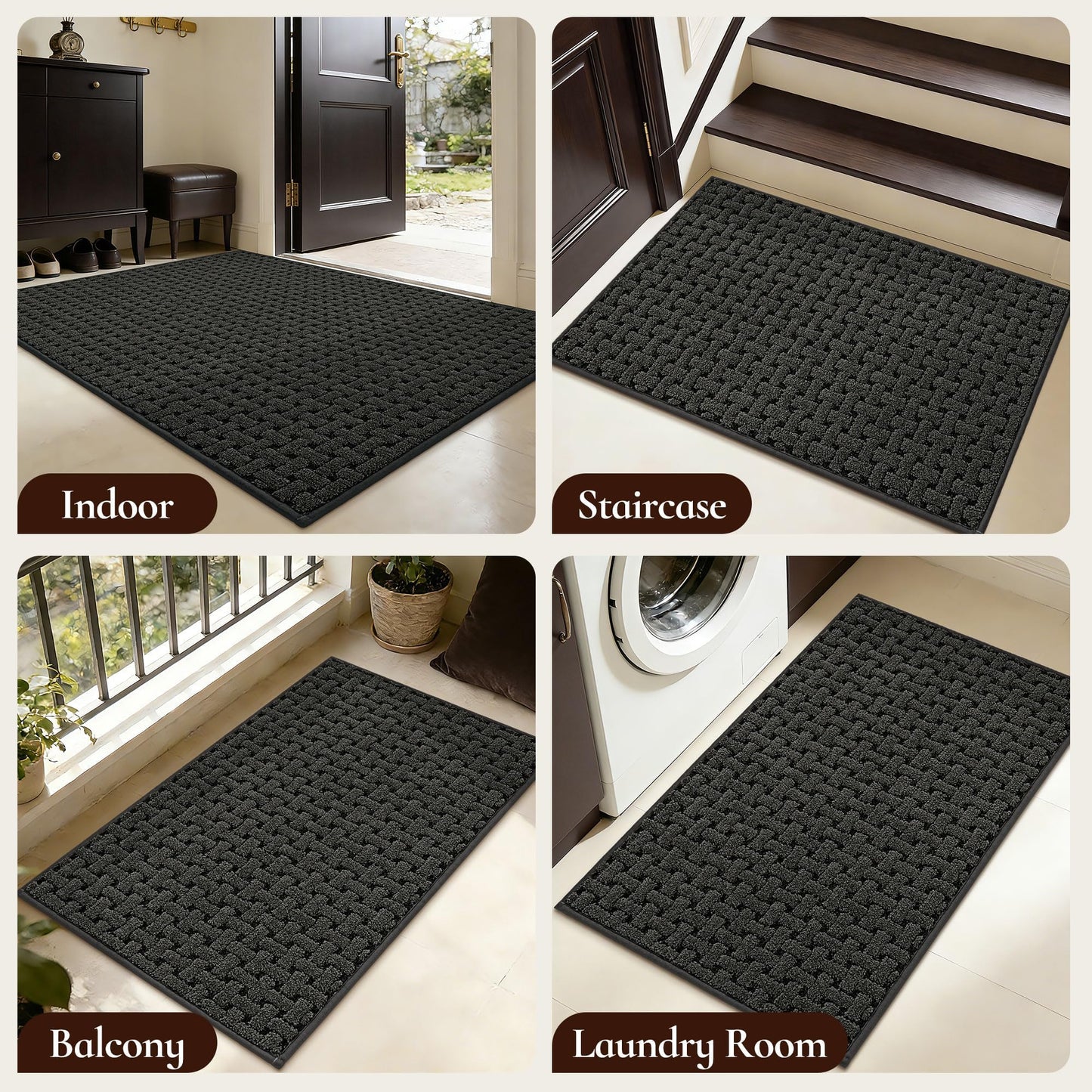 FLOORHUG Door Mat Indoor Entrance 32x48, Non-Slip Washable Doormats Entry Way Mats, Dirt Resistant and Absorbent Welcome Mat, Easy Clean Low-Profile Doormat, Front Door, Inside Entrance, Dark Grey