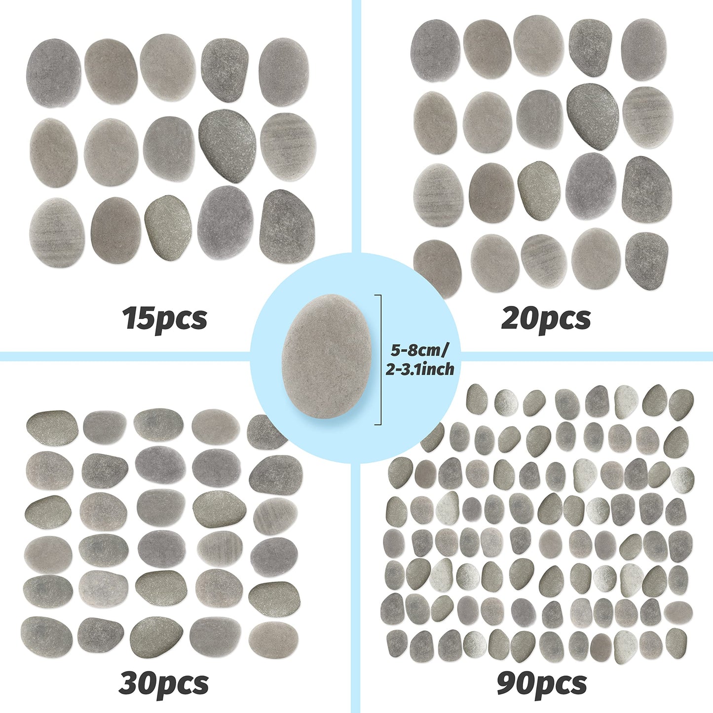 DALTACK 30 Pcs Large Rocks for Painting, Natural River Rocks, Flat River Rocks, 2-3 Inches Stones for Arts & Crafting