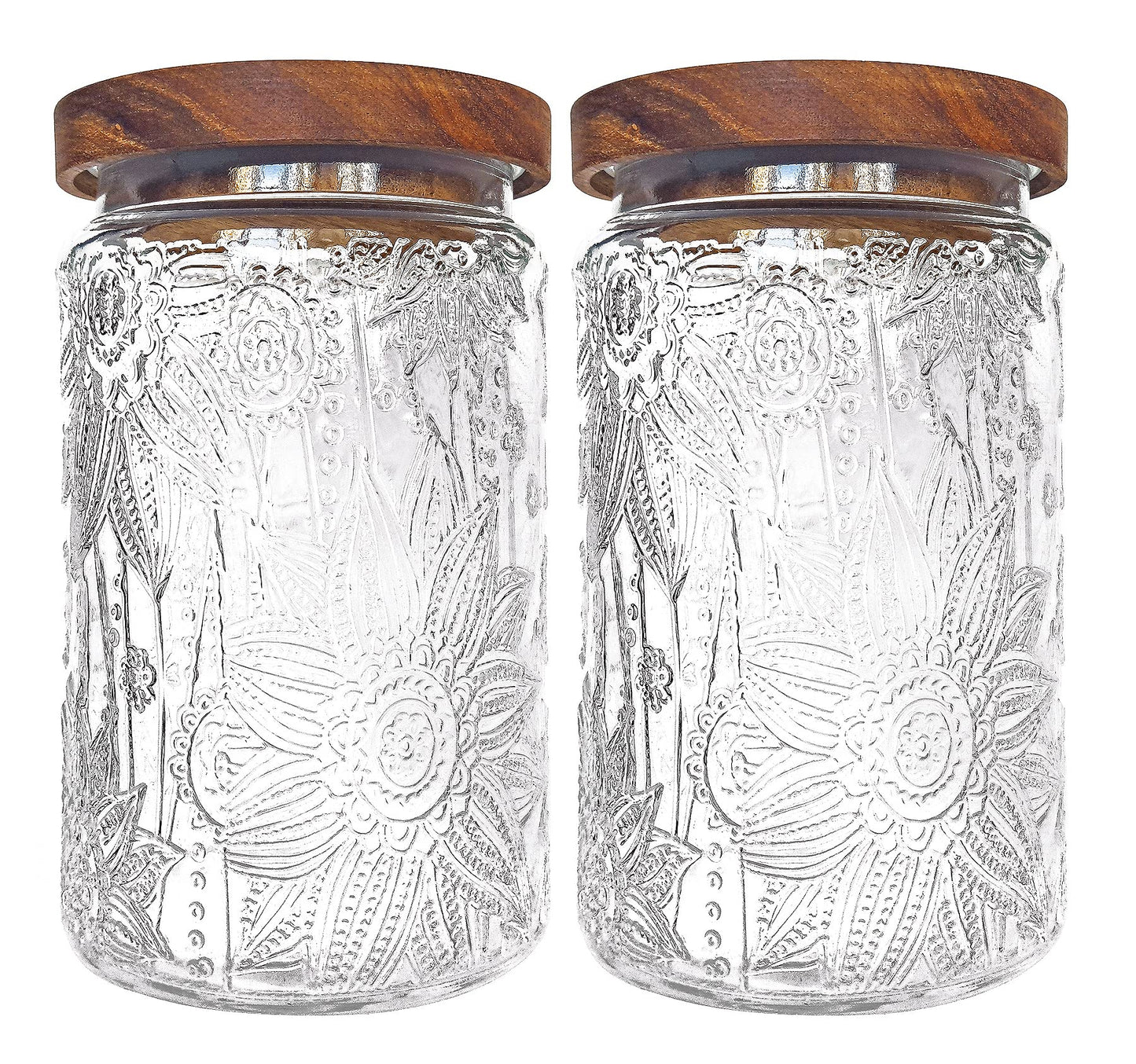 LODIKE 35oz/1000ml Glass Storage Jars with Nature Wood Lids, Airtight Food Storage Containers for Kitchen Organization, Large Capacity for Cookie, Pasta, Sugar, Flour, Cereal - Set of 2 （sunflower）