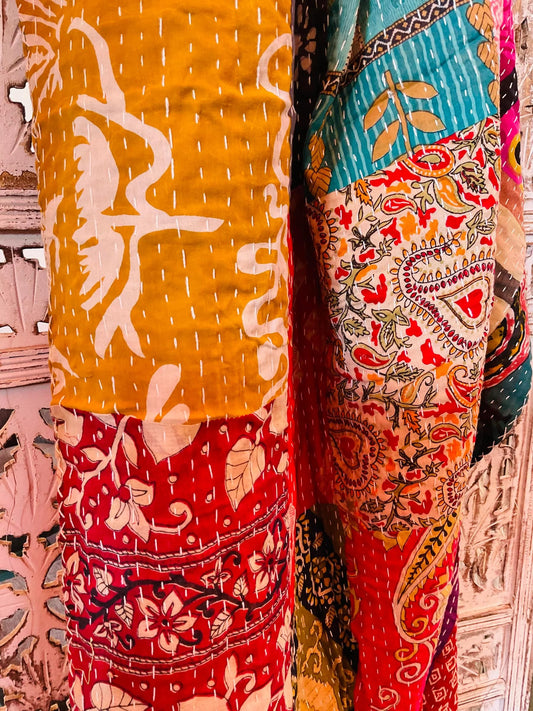 Indian Vintage Patchwork Cotton Kantha Quilt 55X85" Assorted Patches Cotton Kantha Hand Embroidered Bedcover - Set Of 1