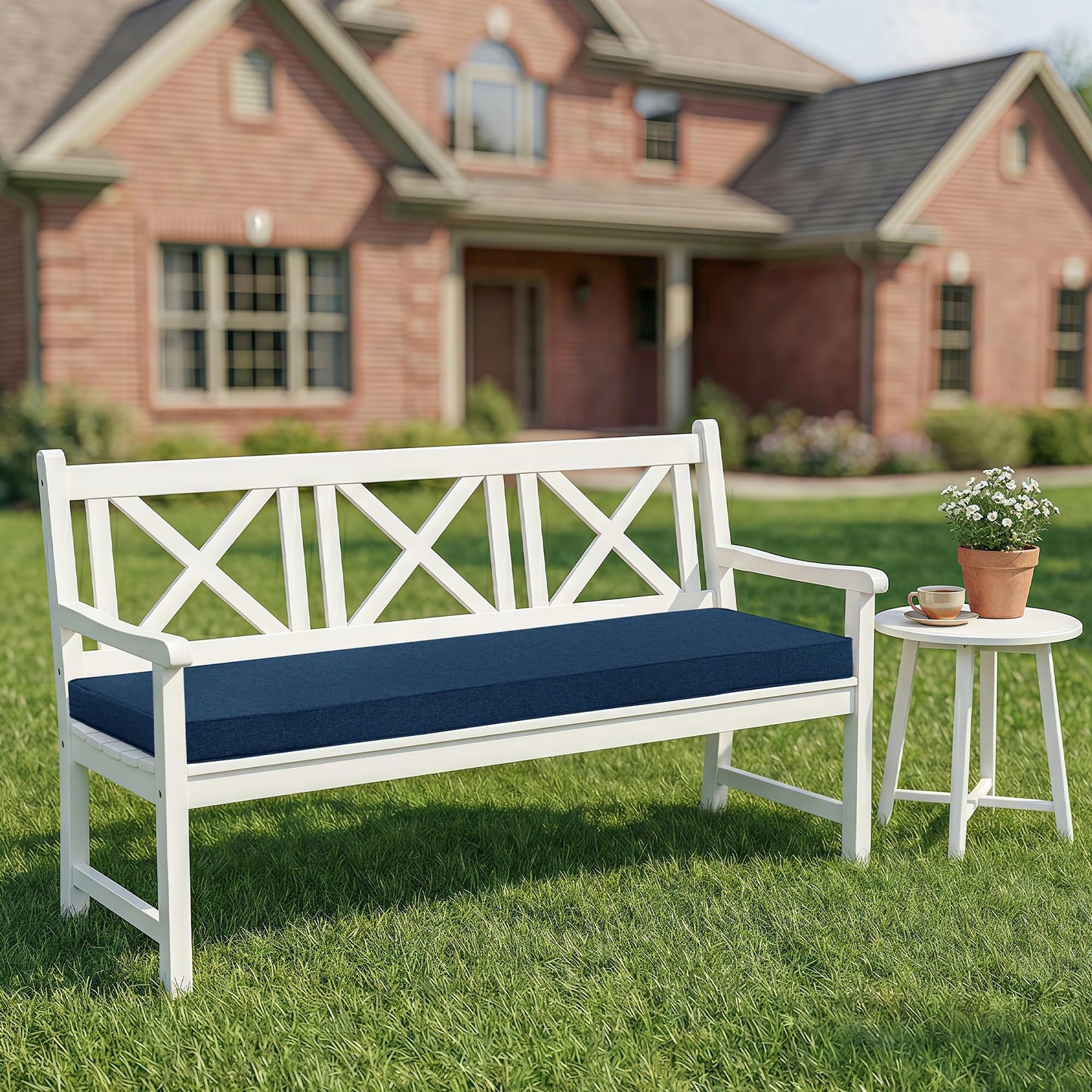 Outdoor Bench Cushion, Water-Resistant & Fade-Resistant, Porch Swing Cushions with Ties, Patio Furniture Seat Pads for Garden Loveseat, Removable Cover Non-Slip Bottom, 48 x 16 Inch, Navy Blue