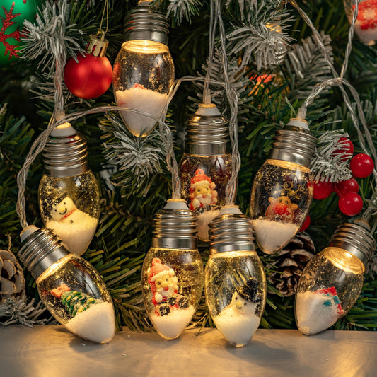 Gamiu 16.6ft Vintage Christmas Lights for Indoor Bedroom Decorations - 30 LED Globe Bulbs String Light with Snow & Cute Ornaments for Home Patio Decor Fireplace Xmas Tree Decoration