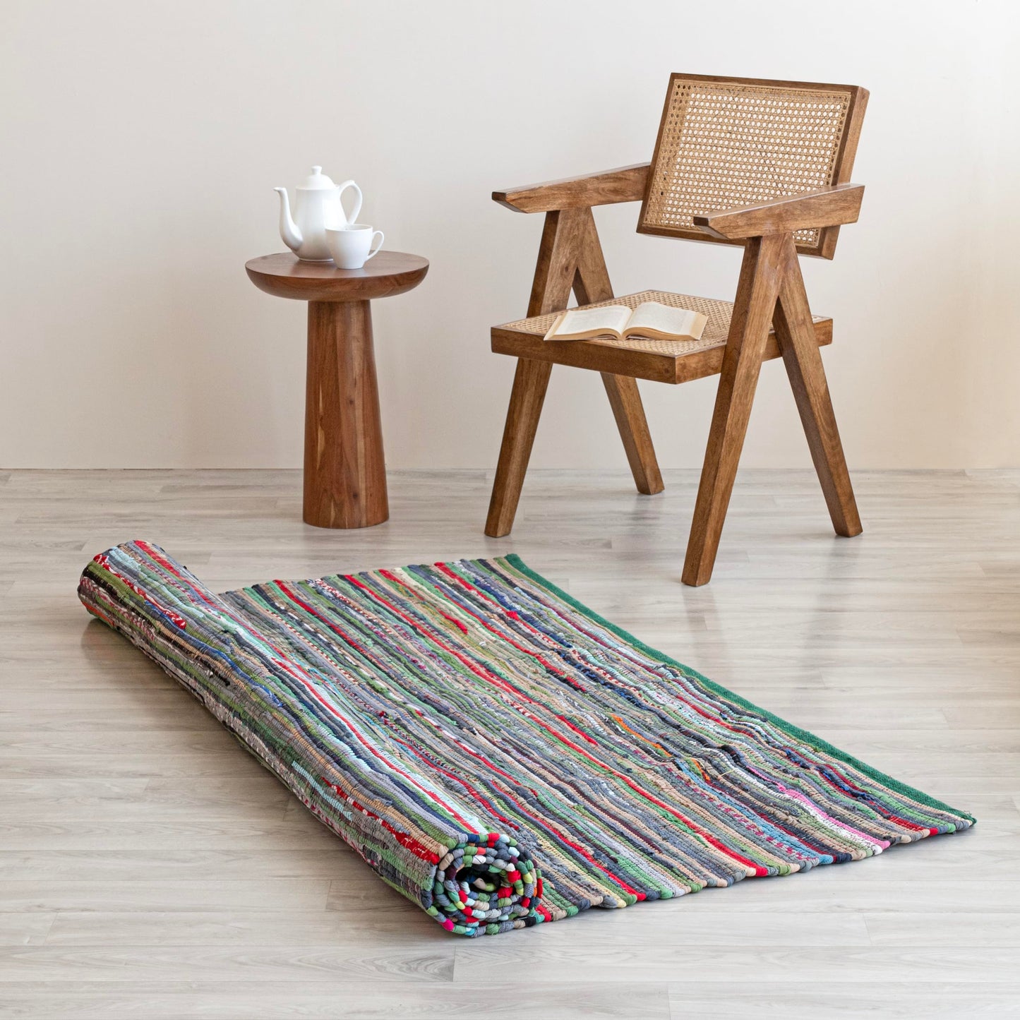 HOMEMONDE Boho Chindi Rag Rug 20"x32" Multi Green Recycled Soft Cotton Fabric Hand Crafted Reversible Boho Rugs for Entyrway, Doormat, Kitchen, Bedroom, Living Room