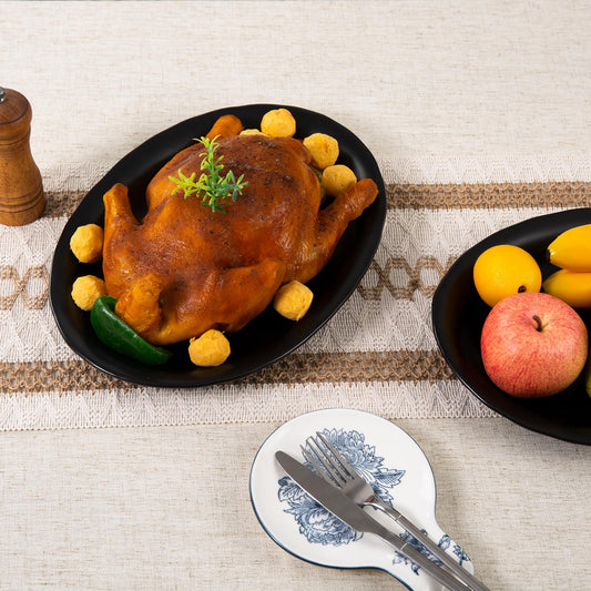Magclay Ceramic Serving Platter, 13.7 Inch Large Oval Serving Trays, Dinner Plates, Serving Dish Set for Dessert Appetizers Meat/Entertaining/Party, Set of 2, Matte Black