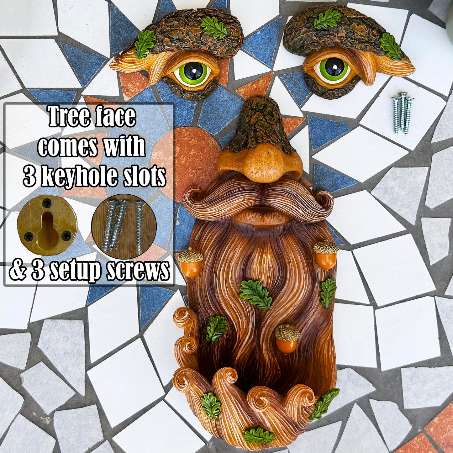 Mood Lab Tree Face Decor - Outdoor Bird Feeder with Acorns - Old Man Tree Face Garden Hugger Decoration