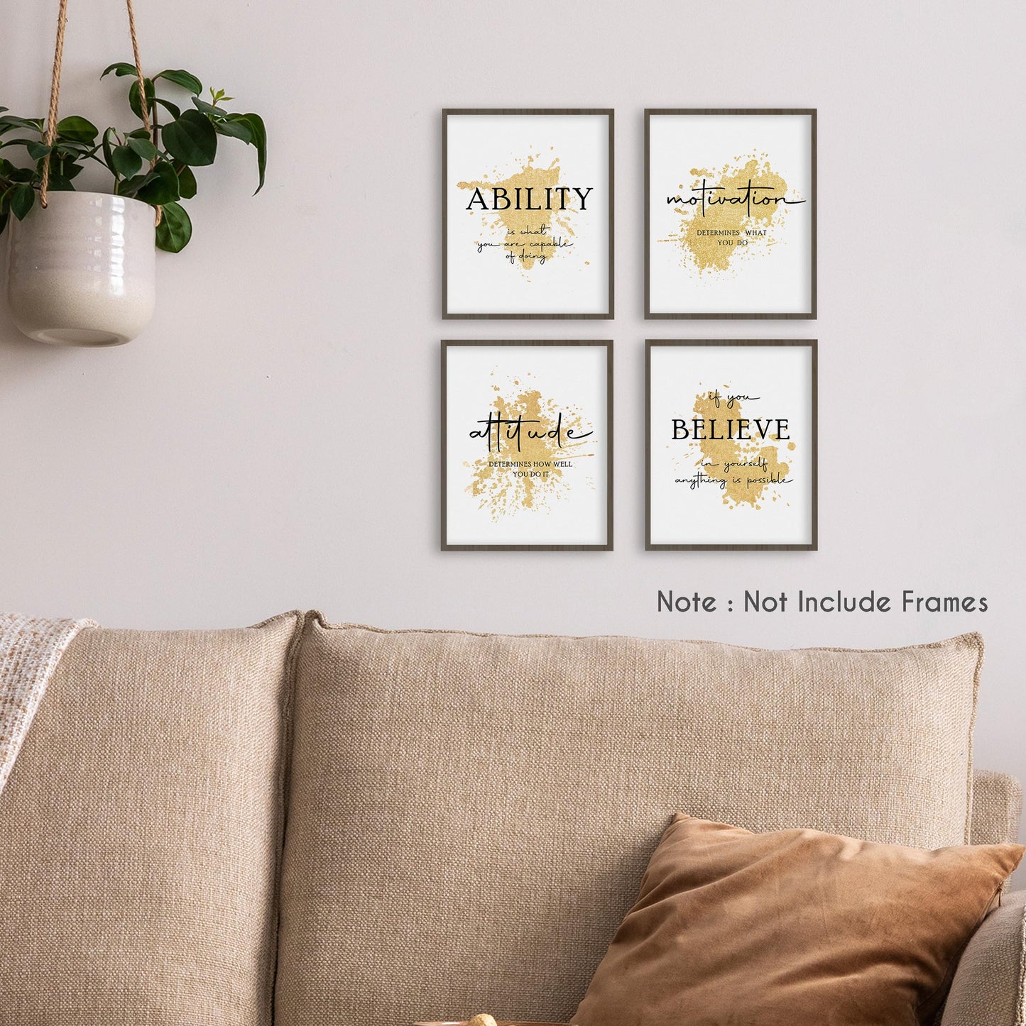 HRQKO Office Gold Inspirational Wall Art Poster Prints Set of 4, Motivational Wall Art, Modern Gold Artwork Prints Posters Wall Decor, Affirmations Prints for Office Women Men 8”x10” Unframed